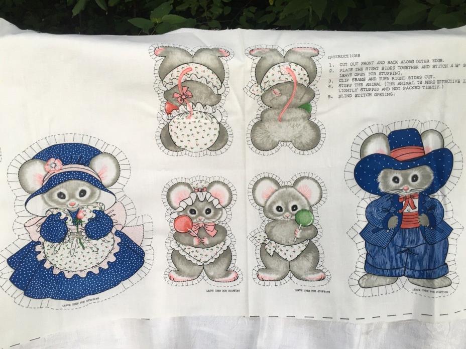 Vtg1970's Mouse Family Cut Out Fabric Pattern Pillow/Doll Springs Mills #7570-T1