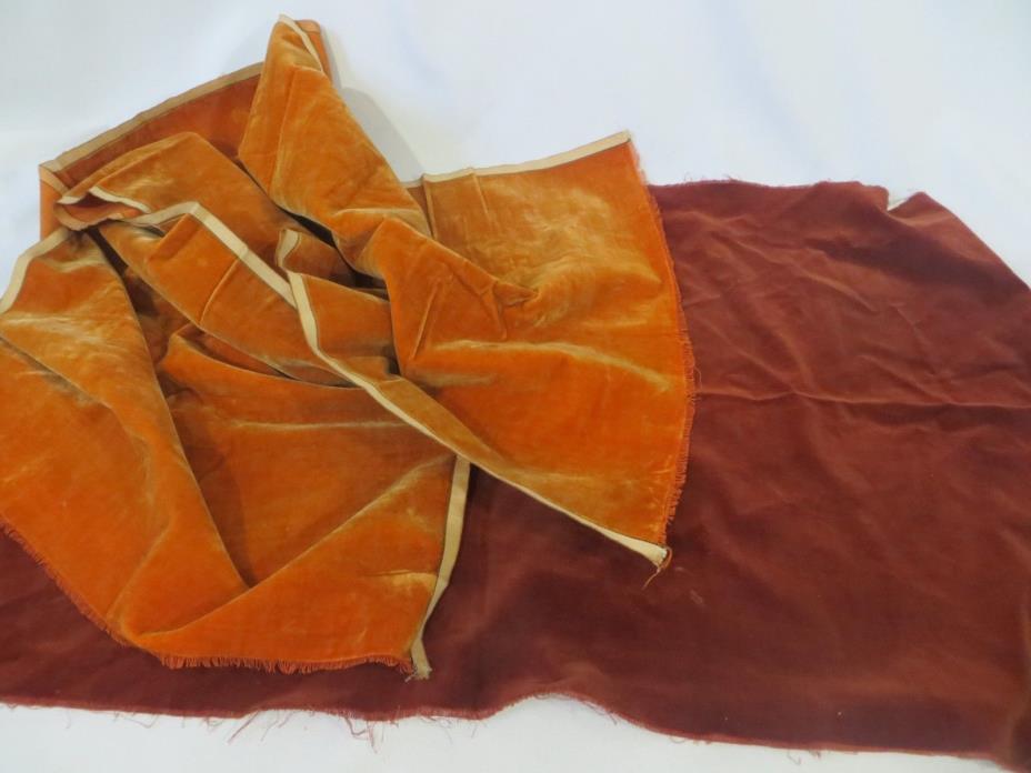 Vintage Antique Velvet Fabric Maroon Burnt Orange