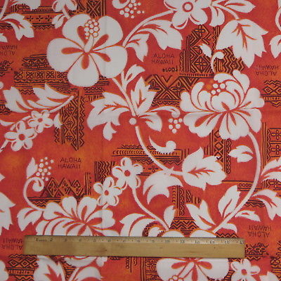 Vtg Hawaiian Tropical Flower Print Fabric 2 yards x 45