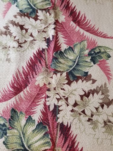 Vintage Tropical Barkcloth Fabric Drapery 2 Panels Remnants Deep Green Fuchia