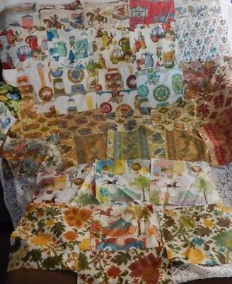 vintage home decorating cotton fabric samples Mid Century kitchen circus LOT 34