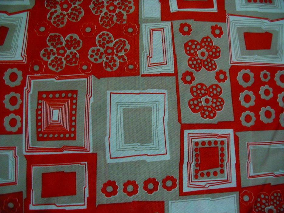 3 yards vintage fabric polyester red tan flower power design 1970s funky