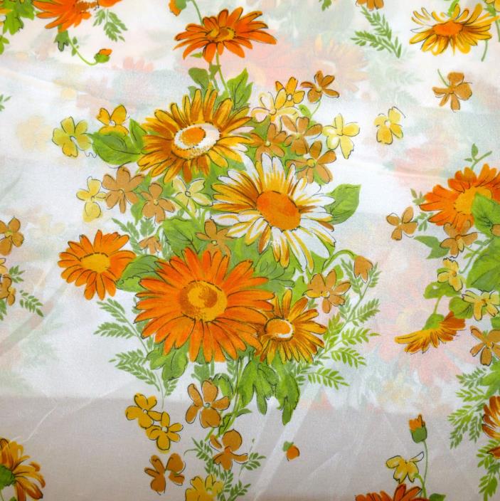 Craft Fabric Vintage 1970s Sheer Floral Flowers Daisy Orange 44