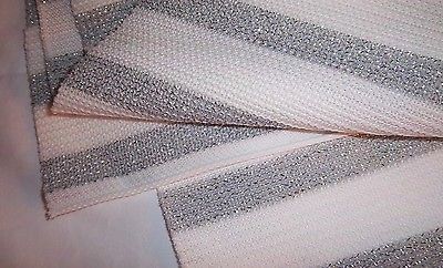 Vintage TREVIRA Knit Fabric Silver Metallic & White Stripe Polyester 32