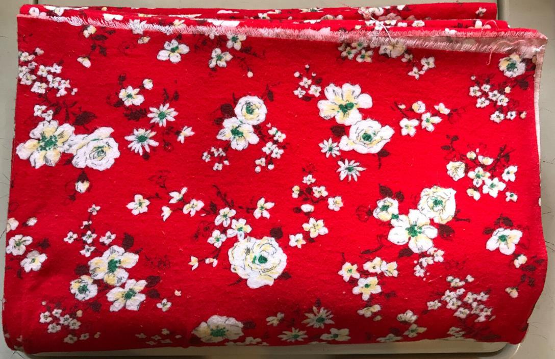 Vintage Red Flannel Yellow White Roses 8yds x 35