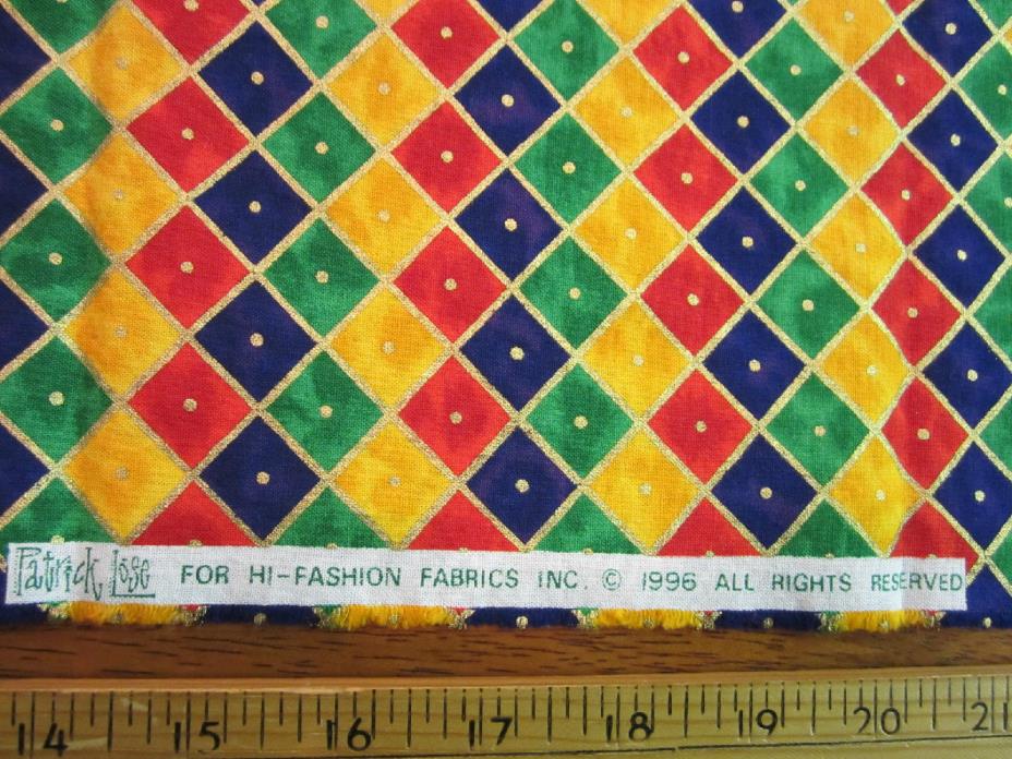 HI-FASHION COTTON QUILTING FABRIC Harlequin Squares w/Gold Fat Qtr PATRICK LOSE