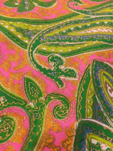 Vintage Disco Pink Green Gold Paisley Retro Fabric 2.3 Yds x 1.6 Yds Bright