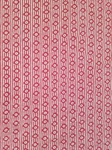 Vintage Red Polyester Fabric Striped Pattern Floral Salvage Material Sewing A37
