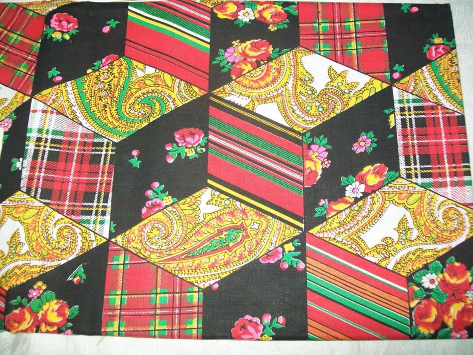 VINTAGE FABRIC DAN RIVERS 3 YARDS FLOWERS, PLAID PAISLEY PRINT #2