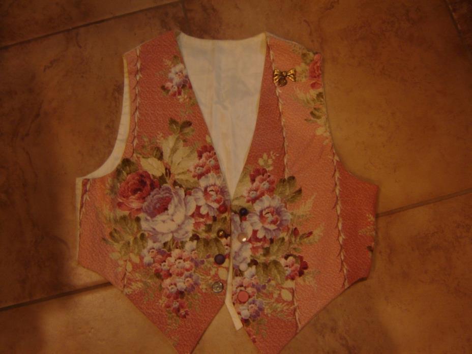 Handmad Lined Vest made from Vintage fabric Tapestry & brocade & vintage buttons