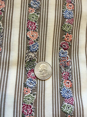 Vintage Fabric Striped and Floral green brown red 1 yd x 43