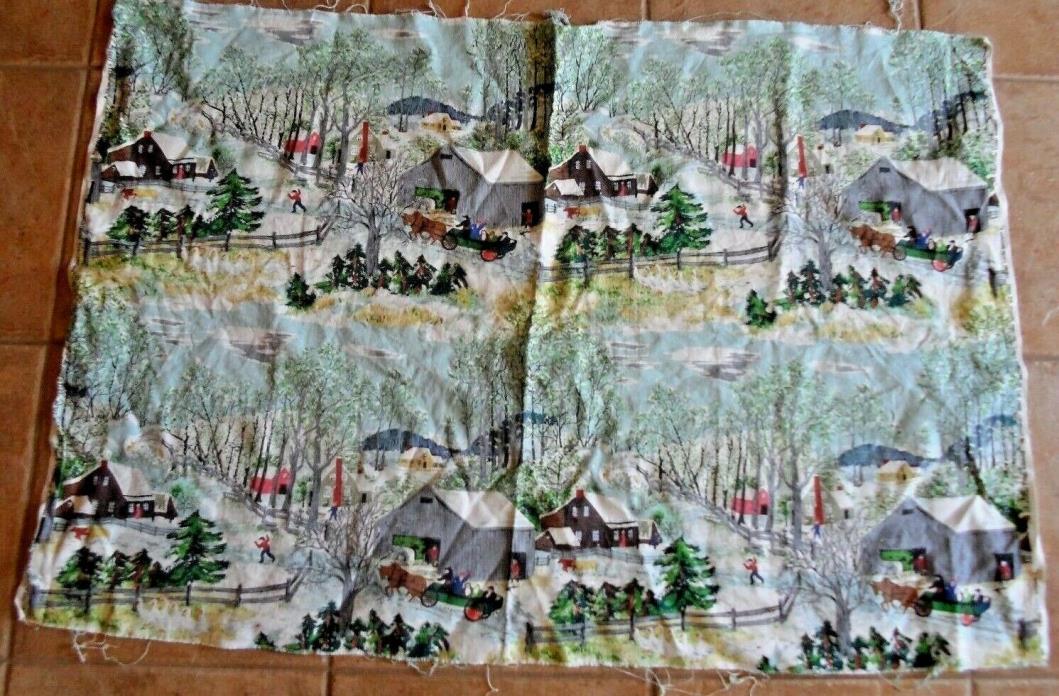 Grandma Moses material Early Springtime on the Farm Riverdale fabric bark cloth