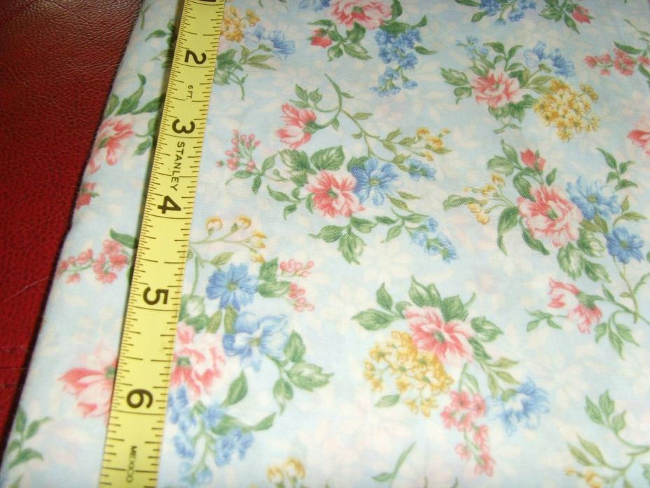 Light blue with pink and yellow flowers roses bouquets fabric material chic