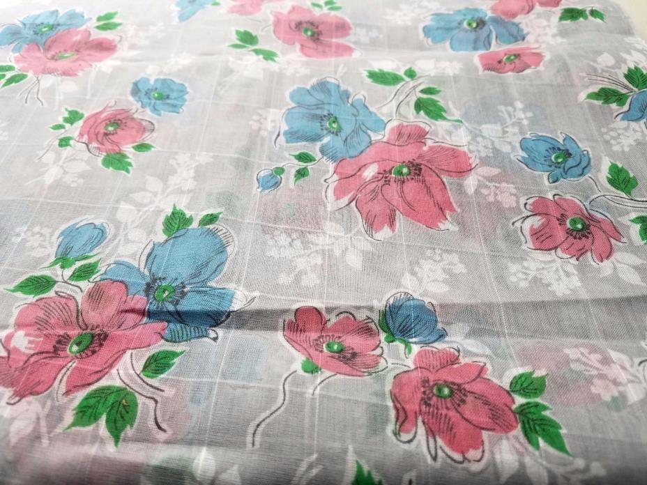 NOS Vintage 1940's Floral Screen Print Semi-Sheer ORGANZA Fabric ~ 4 yds Avail