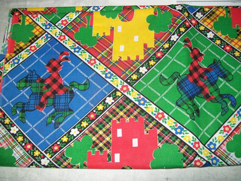 VINTAGE FABRIC DAN RIVERS 3 YARDS KNIGHTS & CASTLES PRINT