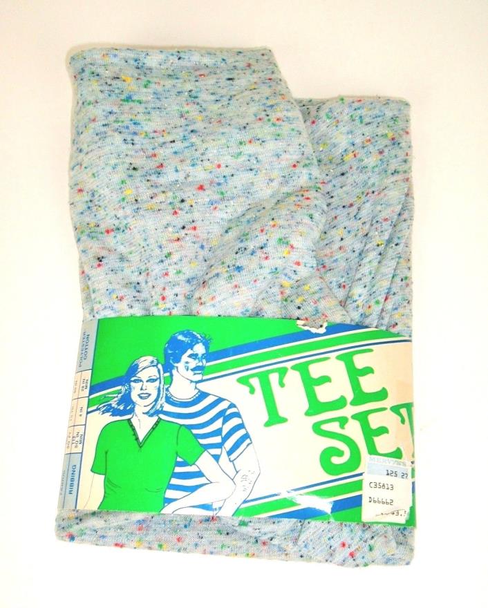 Vtg 70s Fabric kit Poly cotton blend US tee set JS textile nubby blue fabric