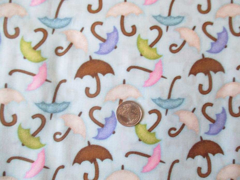 STORMY Vintage MULTI-COLOR UMBRELLA On BLUE 1990's 100% COTTON Fabric-over 3 yd