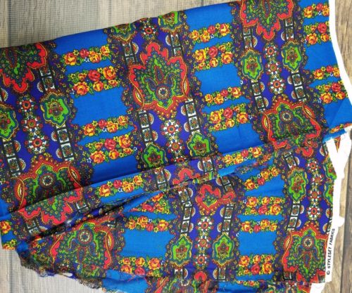 Vintage 1960s blue psychedelic tribal floral Styleset fabric 3 1/4 yards
