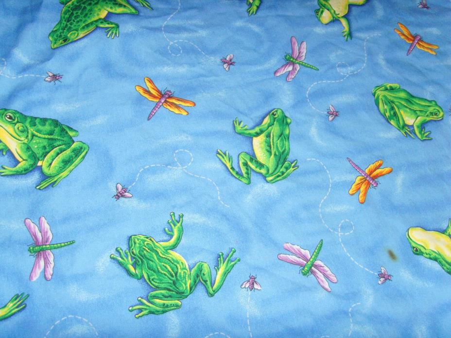 Great frog and dragonflies on water pond hopping fabric material sewing