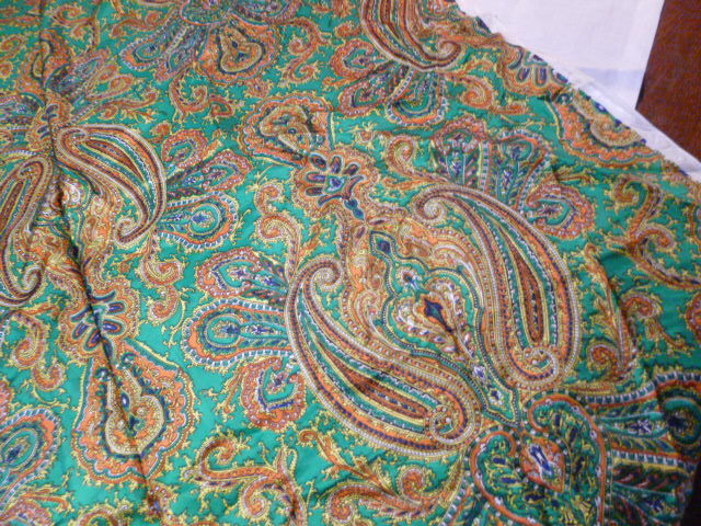Vintage 60s 70s Printed Fabric Green Gold Paisley  Acetate Colorful  44 x 200