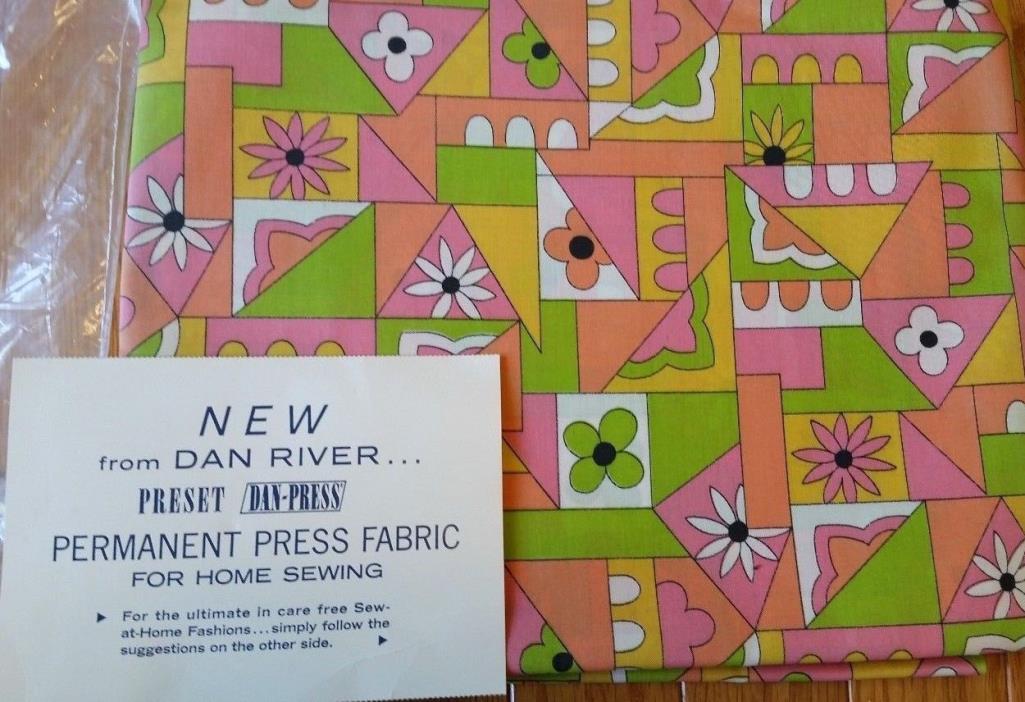 Retro Dan River Permanent Press Fabric Geometric/Floral Orange/Green/Pink 4 yds.