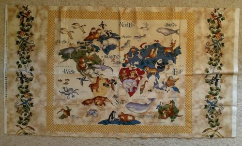 Sunshine Cottage Northcott Fabric Animals Around the World Panel 24x42 inches
