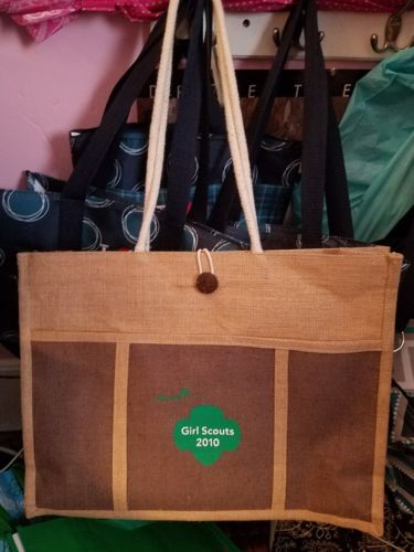 NEW Girl Scout Tote Bag Trefoil 3 Faces Canvas 2010 Rope Handle Pocket Closure