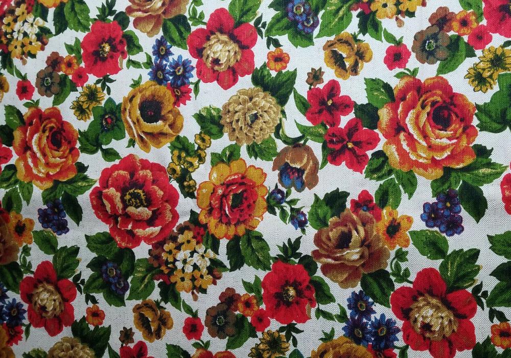 Vtg CON FAB Screen Print Upholstery Fabric Floral  56