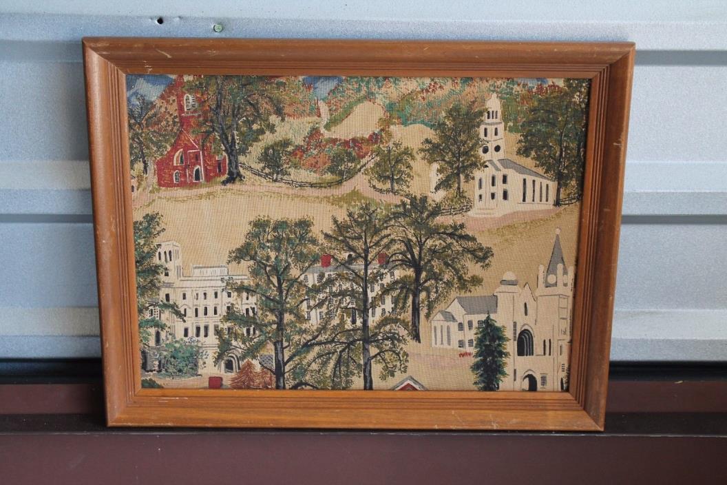 Vintage Grandma Moses Church buildings Fabric 18'' x 14''