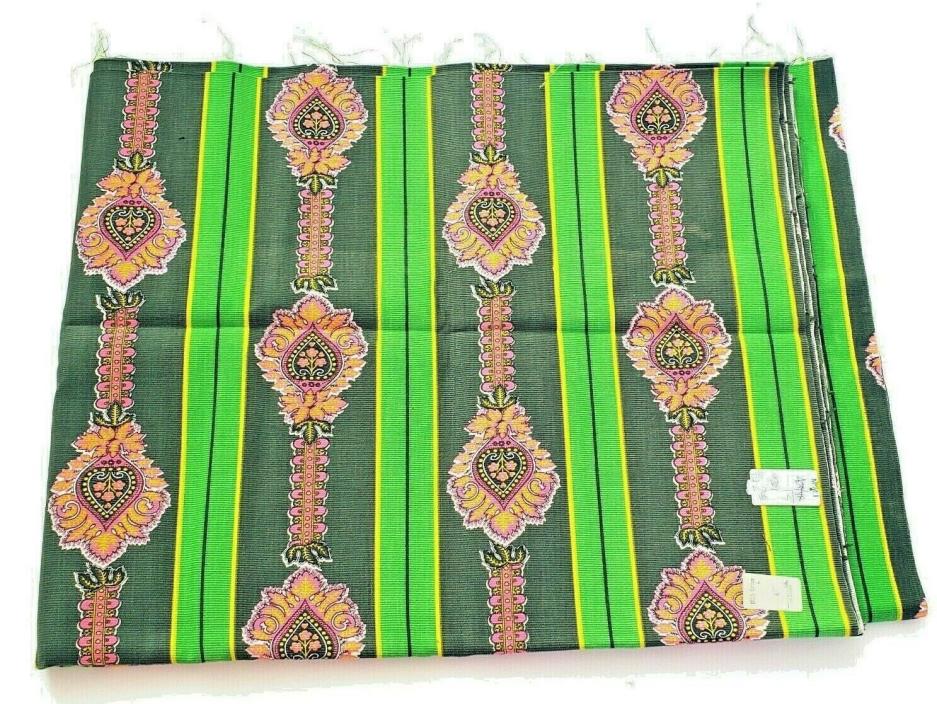 5 yards 60's Psychedelic Fabric NOS Cotton Stripes Print Green Brown Pink Uncut