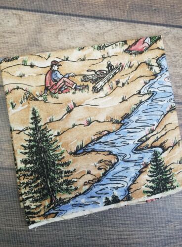 Vintage Fabric Camping Cowboy Outdoors Novelty Print Flannel Fabric 1/2 yard