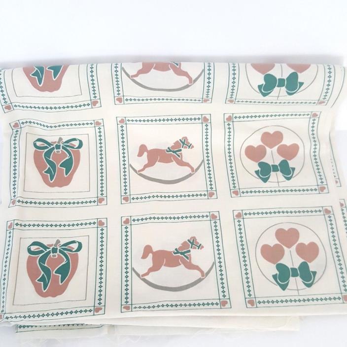 Vintage Fabric Rocking Horse Apple Dove Duck Flowers Off White Pink Green 90's