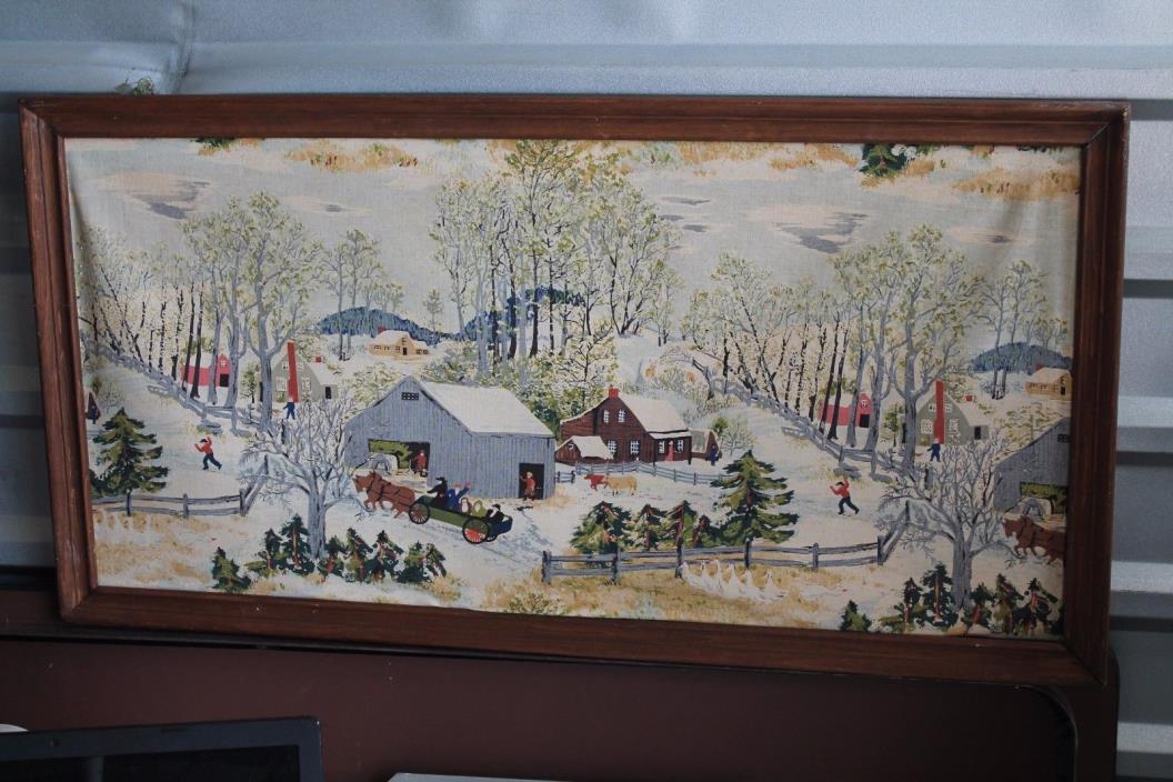 Vintage 1952 Grandma Moses Early Springtime on the Farm Fabric 37'' x 19''