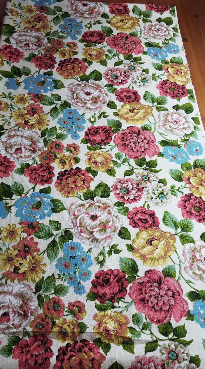 Vtg  Woodco Screen Print Preshrunk Floral Upholstery Fabric iMid Century 54x102