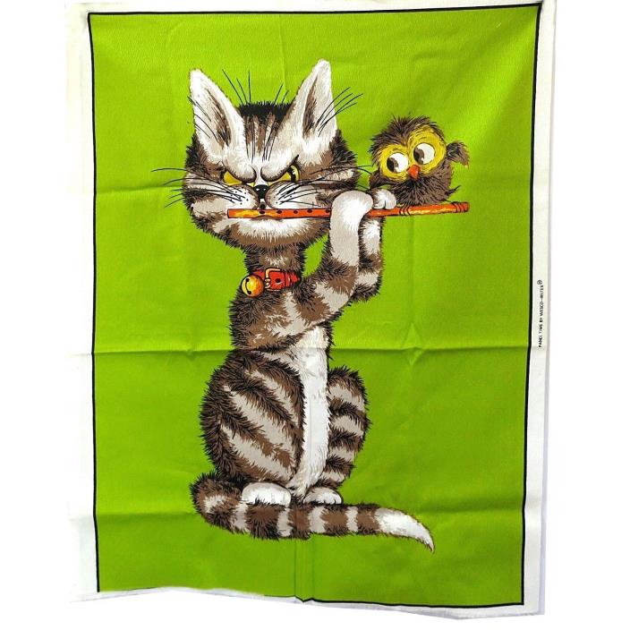 Vintage Fabric Panel Cat Wesco Reltex Kitsch Hang or Quilt to Finish