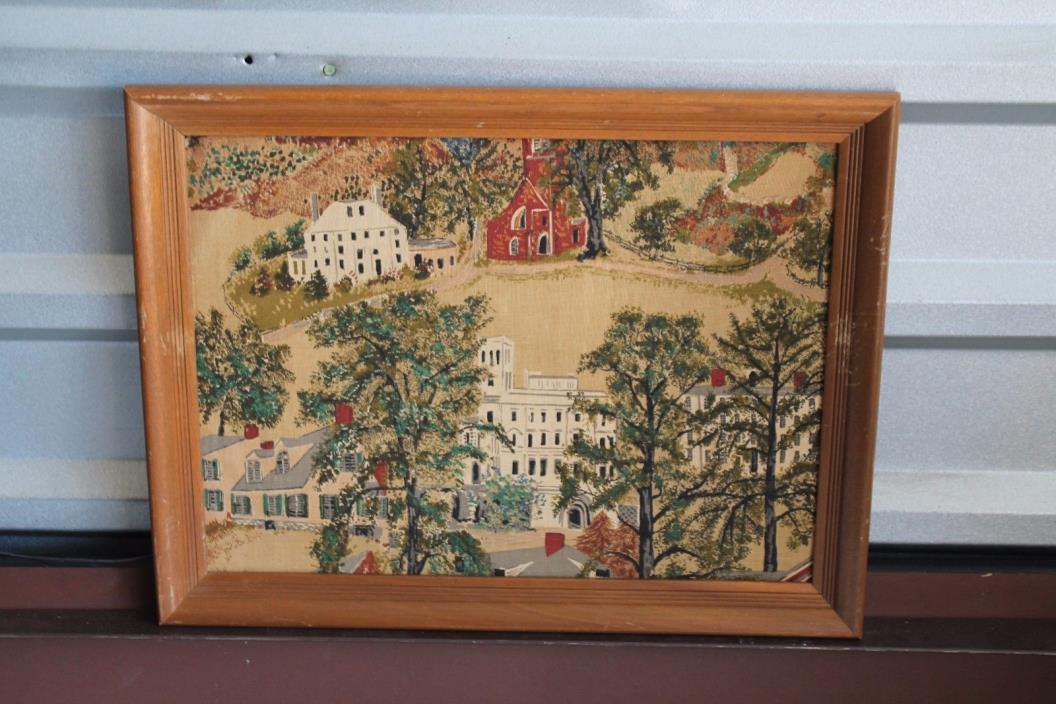 Vintage Grandma Moses Village  buildings Fabric 18'' x 14''