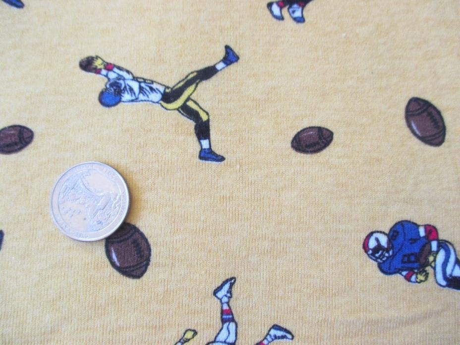 SPORTY Vintage FOOTBALL PLAYERS On YELLOW 1970's COTTON KNIT Fabric-2 yd
