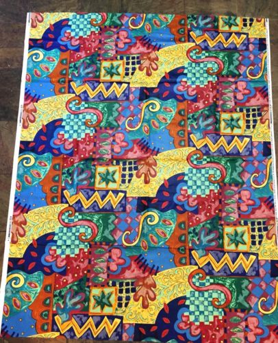 VTG 1990s DI Lewis Studio's Anju Woodridge Artsy Colorful Fabric Remnant 1 7/8 Y
