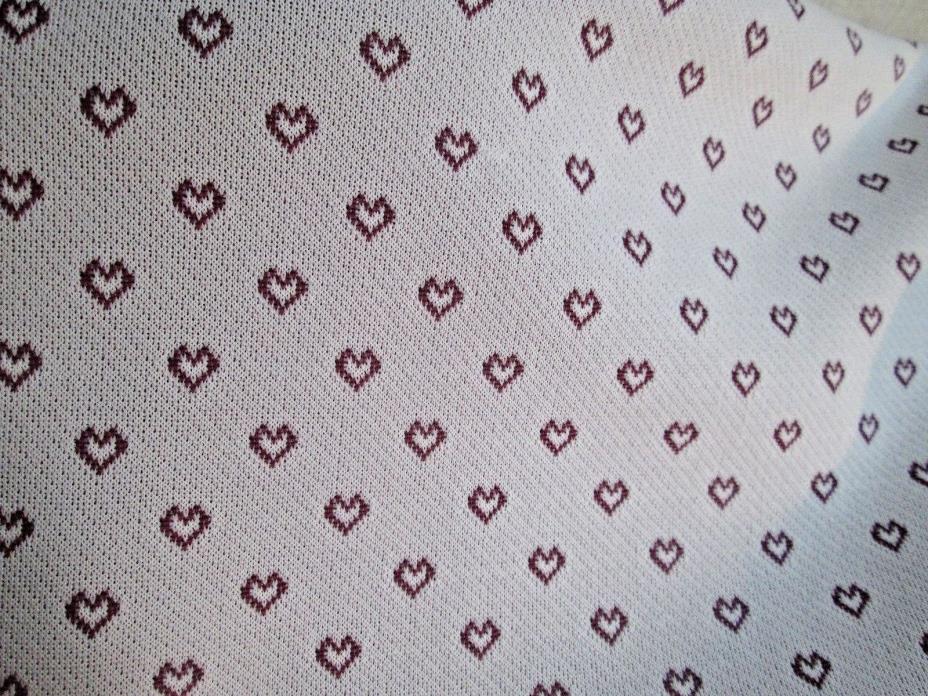 2 yrds 59 wide Vintage Double Knit Polyester Fabric Pink HEARTS Mod Hippie