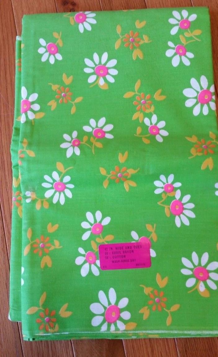 Vintage Retro Marcus Bros. Textile Co. Lime Green w/White/Orange Flowers-4 yds.