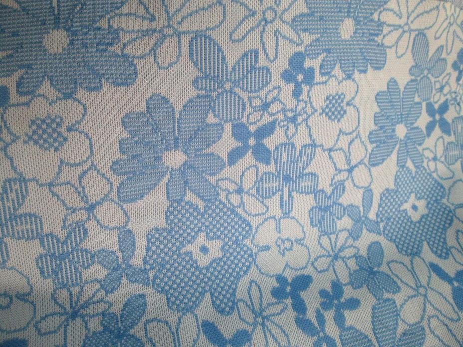 3 yrds 62 wide Vintage Double Knit Polyester Fabric Blue Floral Daisies Mod