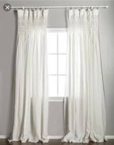 Shabby Chic Smocked Fabric Curtains  White Pair Rachel Ashwell