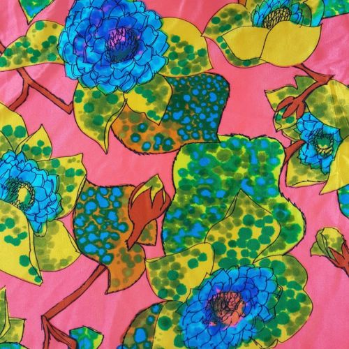 Vtg Splkes Screen Printed Floral Mod Retro Psychedelic Groovy Stretch Fabric