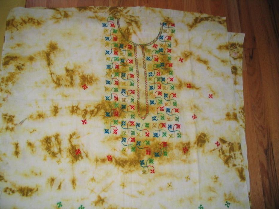 Fabric Tunic and Pant Pakistani Embroidered Yellow Tie Dye New