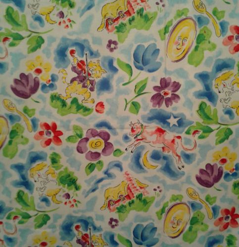 Vtg Cyrus Clark Happy Garden Hey Diddle Diddle Fabric Stain Resistant 57