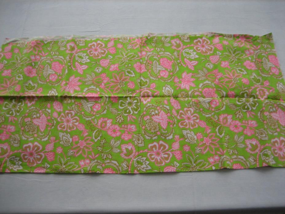 Hot Pink, Hot Green Large Floral Stiff Synthetic Fabric Remnant - 44