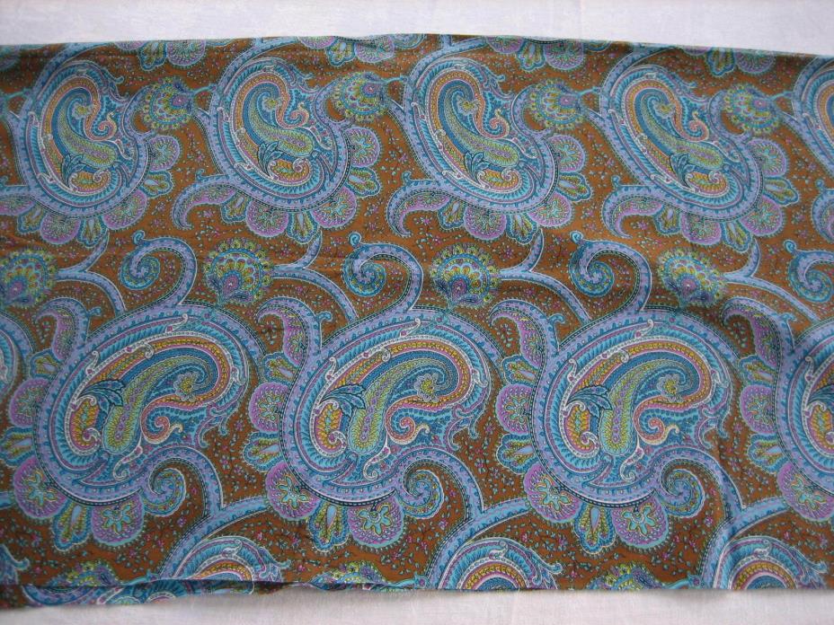 BTY 1 Yard NOS Turquoise, Pink, Yellow Large Paisley on Brown Fabric - 42