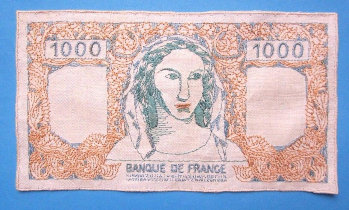 Vintage Novelty Money Banque de France Fabric Applique Embroidered Patch