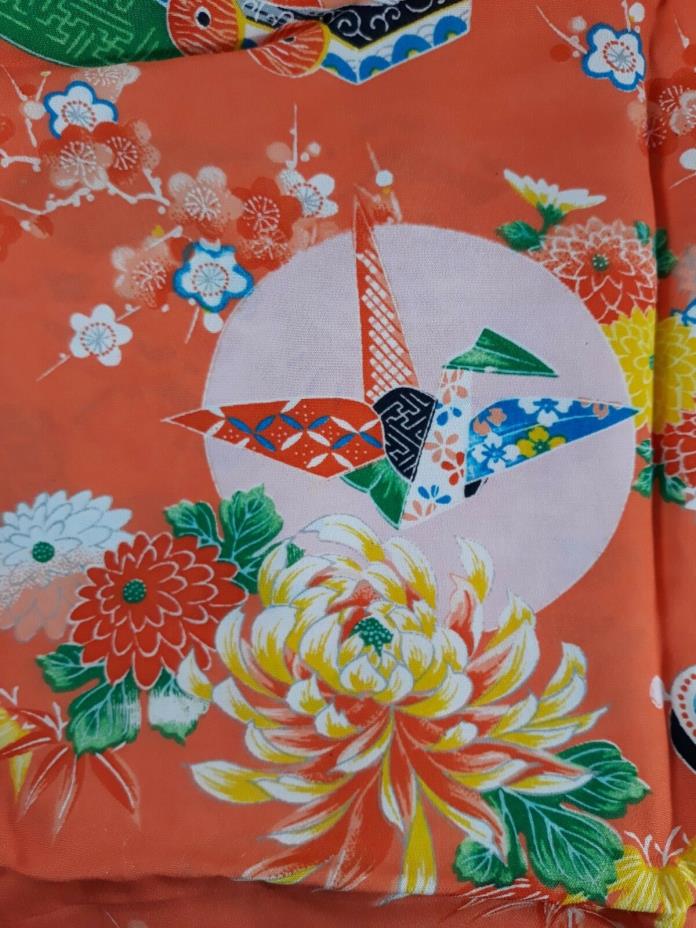 Vintage Japanese Fabric  Silk Rayon Crepe Orange 29