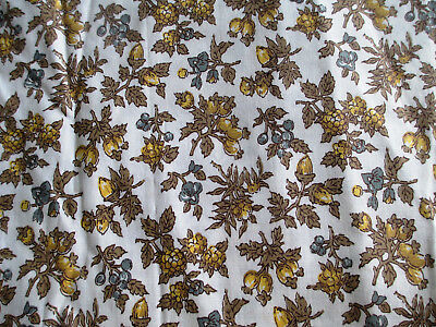 Vintage Cotton Fabric White Taupe & Gold Print 36in Wide 1/2yd Long 1950's